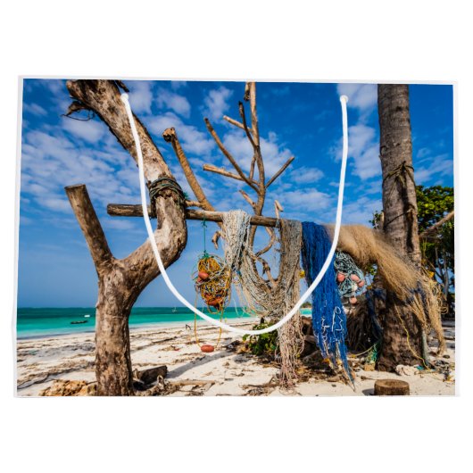 Gevist netten die op het strand drogen groot cadeauzakje (Achterkant)