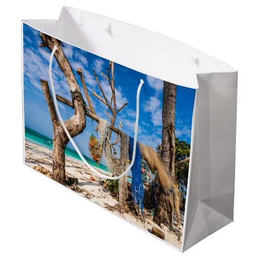 Gevist netten die op het strand drogen groot cadeauzakje (Achterkant Gekanteld)