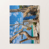 Gevist netten die op het strand drogen legpuzzel (Verticaal)