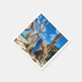 Gevist netten die op het strand drogen servet (Hoek)