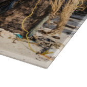 Gevist netten die op het strand drogen snijplank (Hoek)