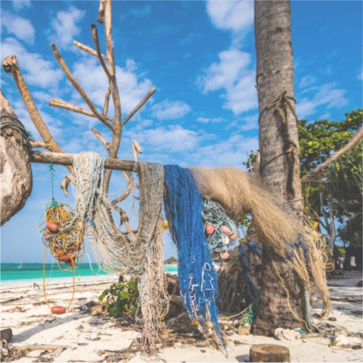 Gevist netten die op het strand drogen sticker (Voorkant)