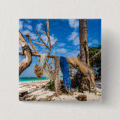 Gevist netten die op het strand drogen vierkante button 5,1 cm (Voorkant)