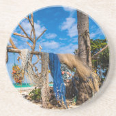 Gevist netten die op het strand drogen zandsteen onderzetter (Voorkant)