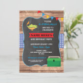 Gevist op Birthday Party Rustic Wood Fish 60 Invit Kaart (Staand voorkant)