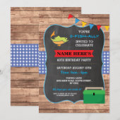 Gevist op Birthday Party Rustic Wood Fish 60 Invit Kaart (Voorkant / Achterkant)