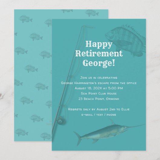 Gevist Pensioen Partij Zee Blauwe Uitnodiging (Voorkant / Achterkant)