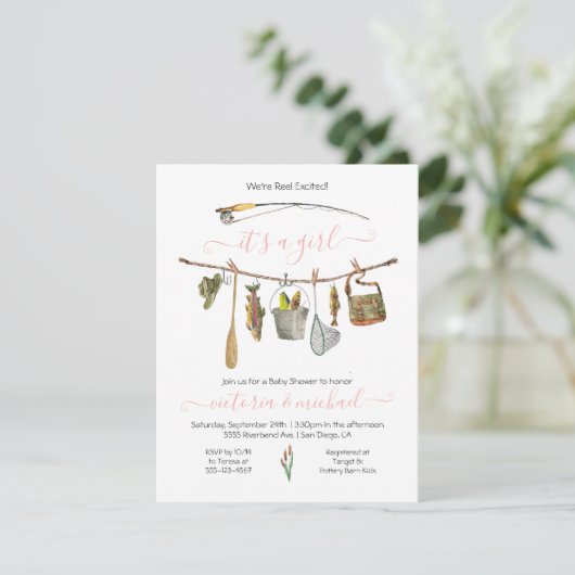 Gevist Reel Baby shower Clothesline Girl Kaart (Staand voorkant)