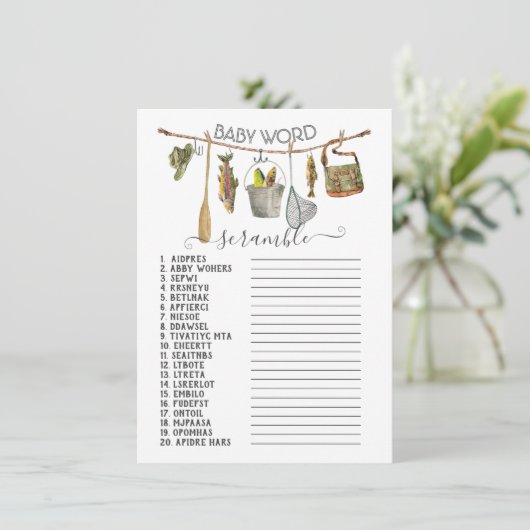 Gevist Reel Clothesline Baby Word Scramble Kaart (Staand voorkant)