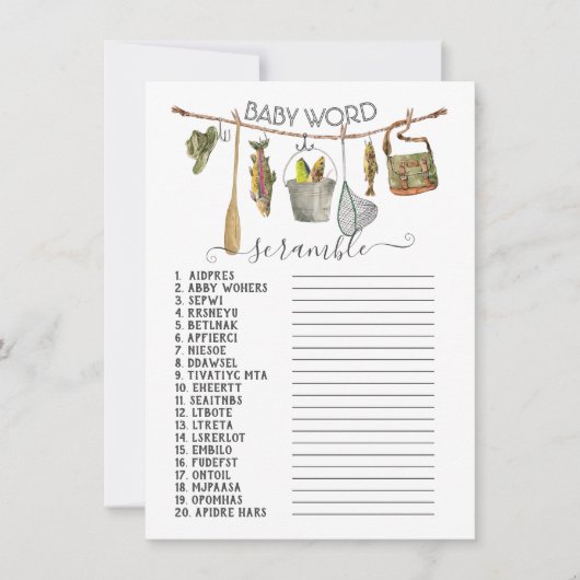 Gevist Reel Clothesline Baby Word Scramble Kaart (Voorkant)