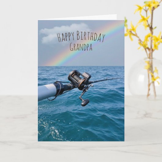 Gevist Reel en Regenboog Verjaardag Kaart (Gele Bloem)