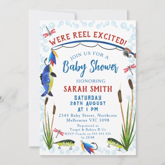 Gevist Reel Opgewonden Baby shower Uitnodiging (Voorkant)