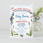 Gevist Reel Opgewonden Baby shower Uitnodiging (Staand voorkant)