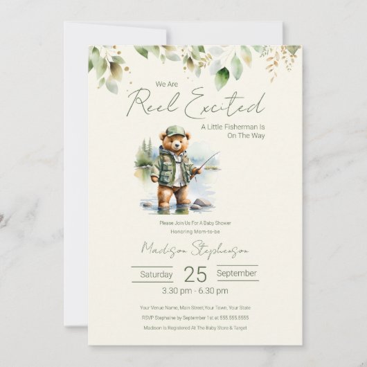 Gevist Reel Opgewonden Boy Baby shower QR-code Kaart (Voorkant)