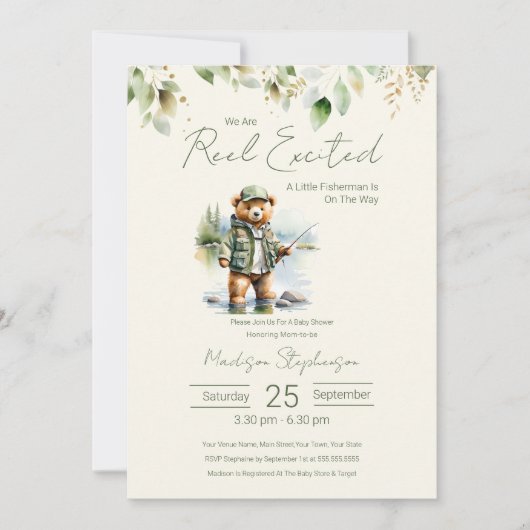 Gevist Reel Opgewonden Jongen Baby shower Kaart (Voorkant)