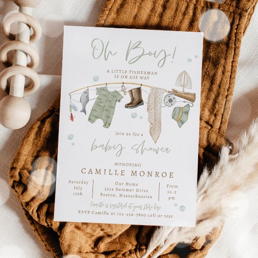 Gevist Reel Opgewonden Jongen Baby shower Kaart