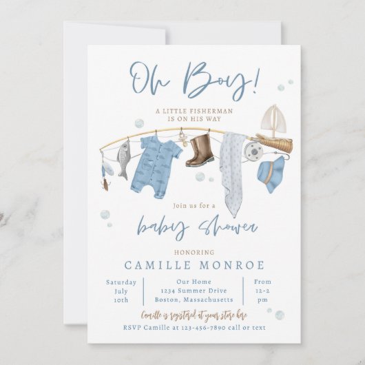 Gevist Reel Opgewonden Jongen Baby shower Kaart (Voorkant)