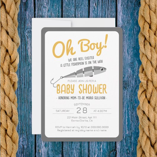 Gevist Reel Opgewonden Oh Boy Baby shower Kaart