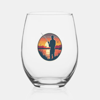 Gevist Retro Gevist vis Zee zonsondergang Wijnglas Zonder Voet