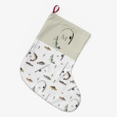 Gevist Rod & Reel Fish Thema Visser Monogram Grote Kerstsok (Voorkant (Hangend))