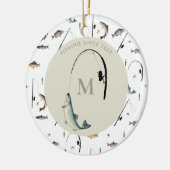 Gevist Rod & Reel Fish Thema Visser Monogram Keramisch Ornament (Links)
