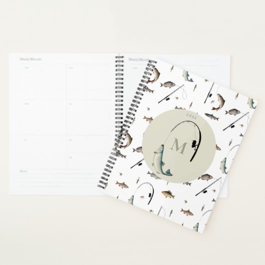 Gevist Rod & Reel Fish Thema Visser Monogram Planner (Display)