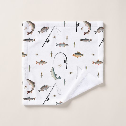 Gevist Rod & Reel Fish Theme Pattern Bad Handdoek (Wasdoekje)