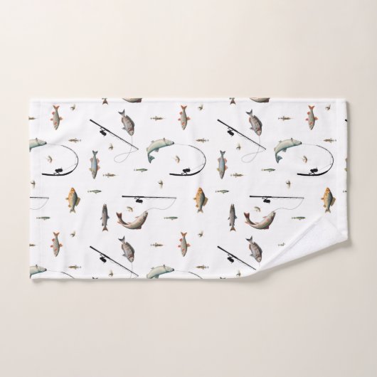 Gevist Rod & Reel Fish Theme Pattern Bad Handdoek (Handdoek)