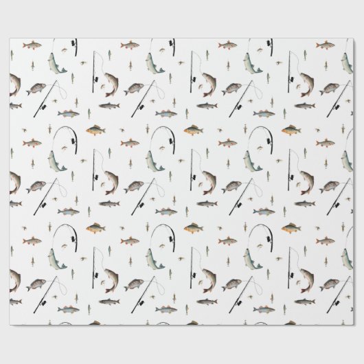 Gevist Rod & Reel Fish Theme Pattern Cadeaupapier (Vlak)