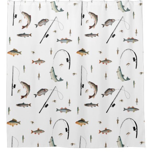 Gevist Rod & Reel Fish Theme Pattern Douchegordijn (Voorkant)