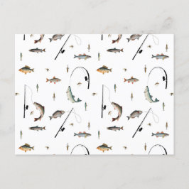 Gevist Rod & Reel Fish Theme Pattern Feestdagenkaart