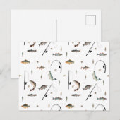 Gevist Rod & Reel Fish Theme Pattern Feestdagenkaart (Voorkant / Achterkant)