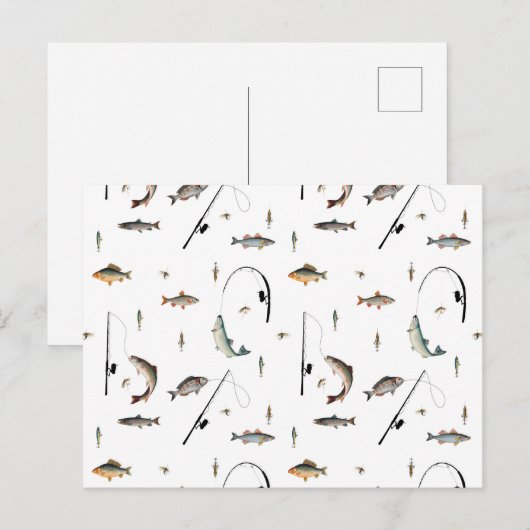 Gevist Rod & Reel Fish Theme Pattern Feestdagenkaart (Voorkant / Achterkant)