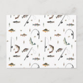 Gevist Rod & Reel Fish Theme Pattern Feestdagenkaart (Voorkant)