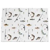 Gevist Rod & Reel Fish Theme Pattern Groot Cadeauzakje (Voorkant)