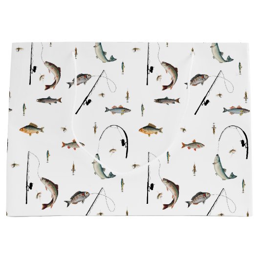Gevist Rod & Reel Fish Theme Pattern Groot Cadeauzakje (Voorkant)