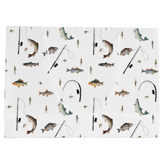 Gevist Rod & Reel Fish Theme Pattern Groot Cadeauzakje (Achterkant)
