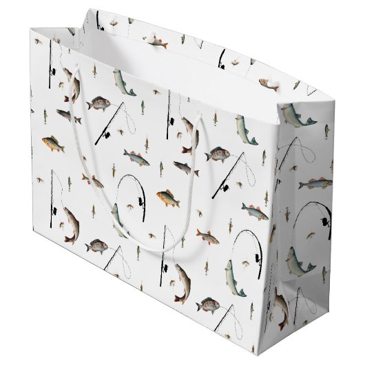 Gevist Rod & Reel Fish Theme Pattern Groot Cadeauzakje (Achterkant Gekanteld)