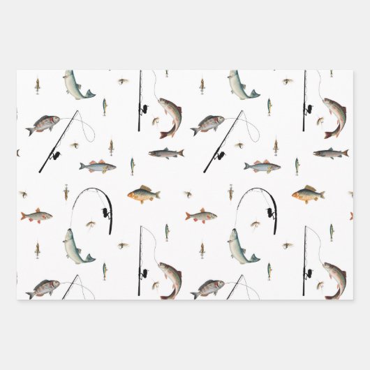 Gevist Rod & Reel Fish Theme Pattern Inpakpapier Vel (Voorkant 2)