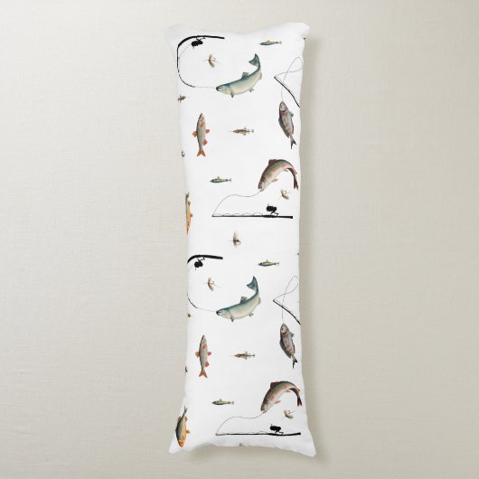 Gevist Rod & Reel Fish Theme Pattern Lichaamskussen (Voorkant Verticaal)