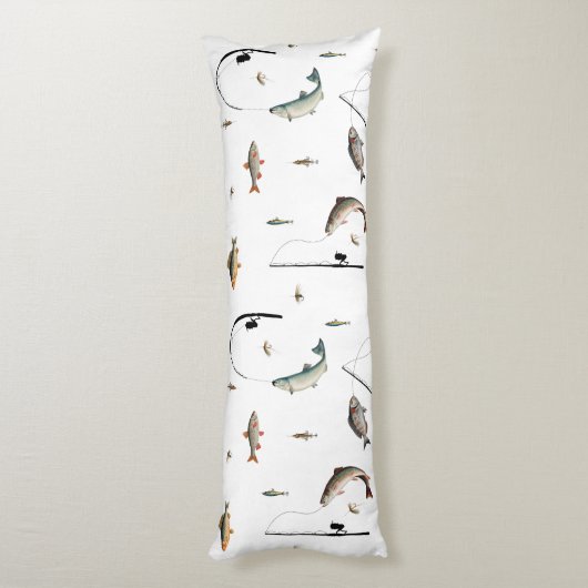 Gevist Rod & Reel Fish Theme Pattern Lichaamskussen (Achterkant (Verticaal))