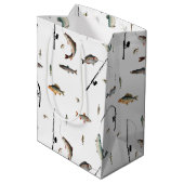 Gevist Rod & Reel Fish Theme Pattern Medium Cadeauzakje (Achterkant Gekanteld)