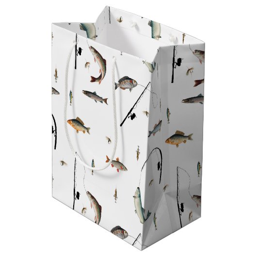 Gevist Rod & Reel Fish Theme Pattern Medium Cadeauzakje (Achterkant Gekanteld)