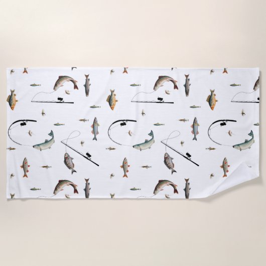 Gevist Rod & Reel Fish Theme Pattern Strandlaken (Voorkant)