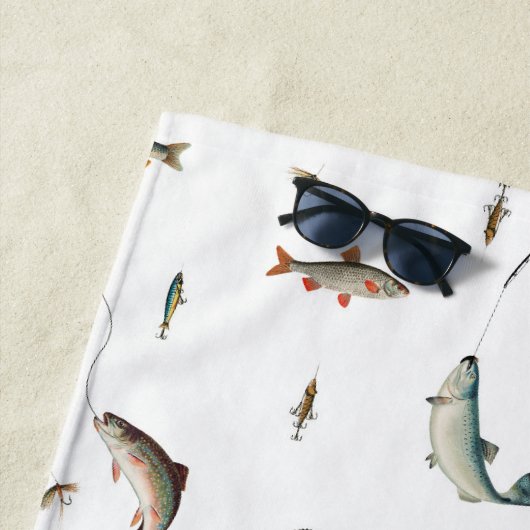 Gevist Rod & Reel Fish Theme Pattern Strandlaken (In situ)