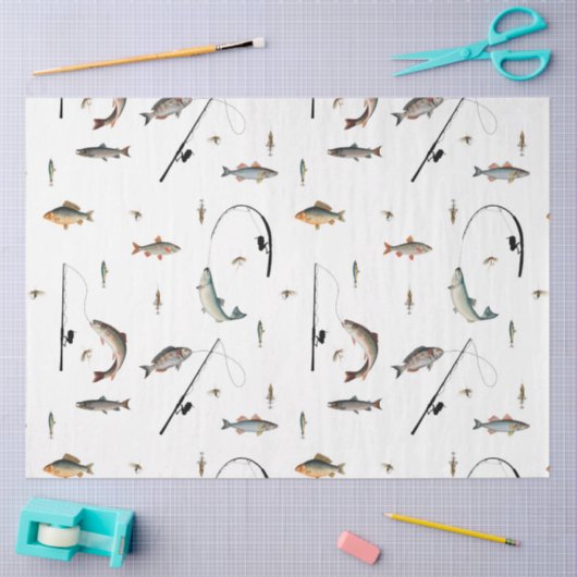 Gevist Rod & Reel Fish Theme Pattern Tissuepapier (Craft)
