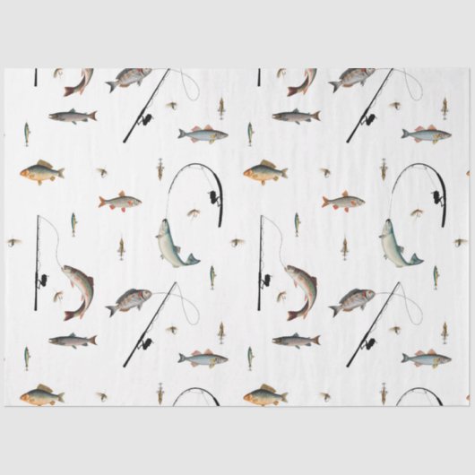 Gevist Rod & Reel Fish Theme Pattern Tissuepapier (Voorkant)