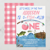 Gevist Roze Reel In Fun Ofishally 1e Verjaardag Kaart (Voorkant / Achterkant)