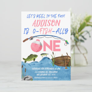 Gevist Roze Reel In Fun Ofishally 1e Verjaardag Kaart