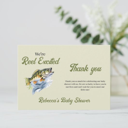 Gevist Sage Green Reel Opgewonden Baby shower Bedankkaart (Staand voorkant)